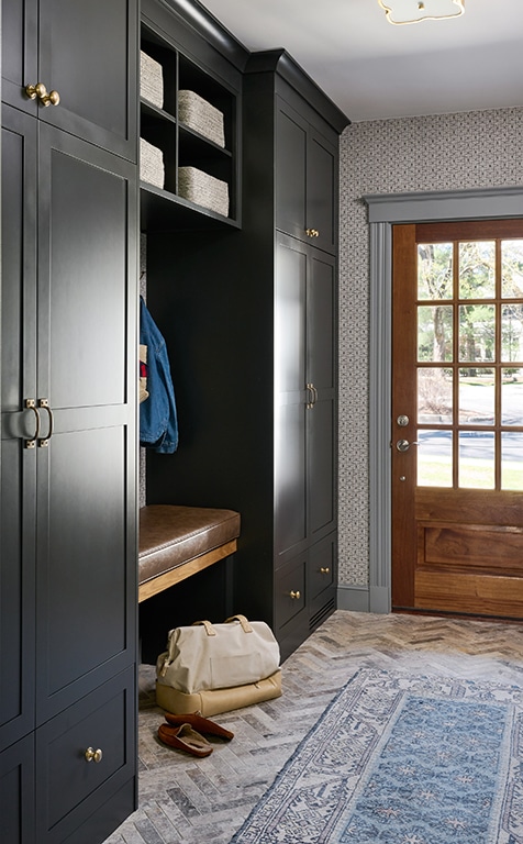 Black & Gold Mudroom Cabinets Hall